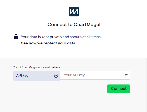 Screenshot of the Connect to ChartMogul dialog with the API key field.