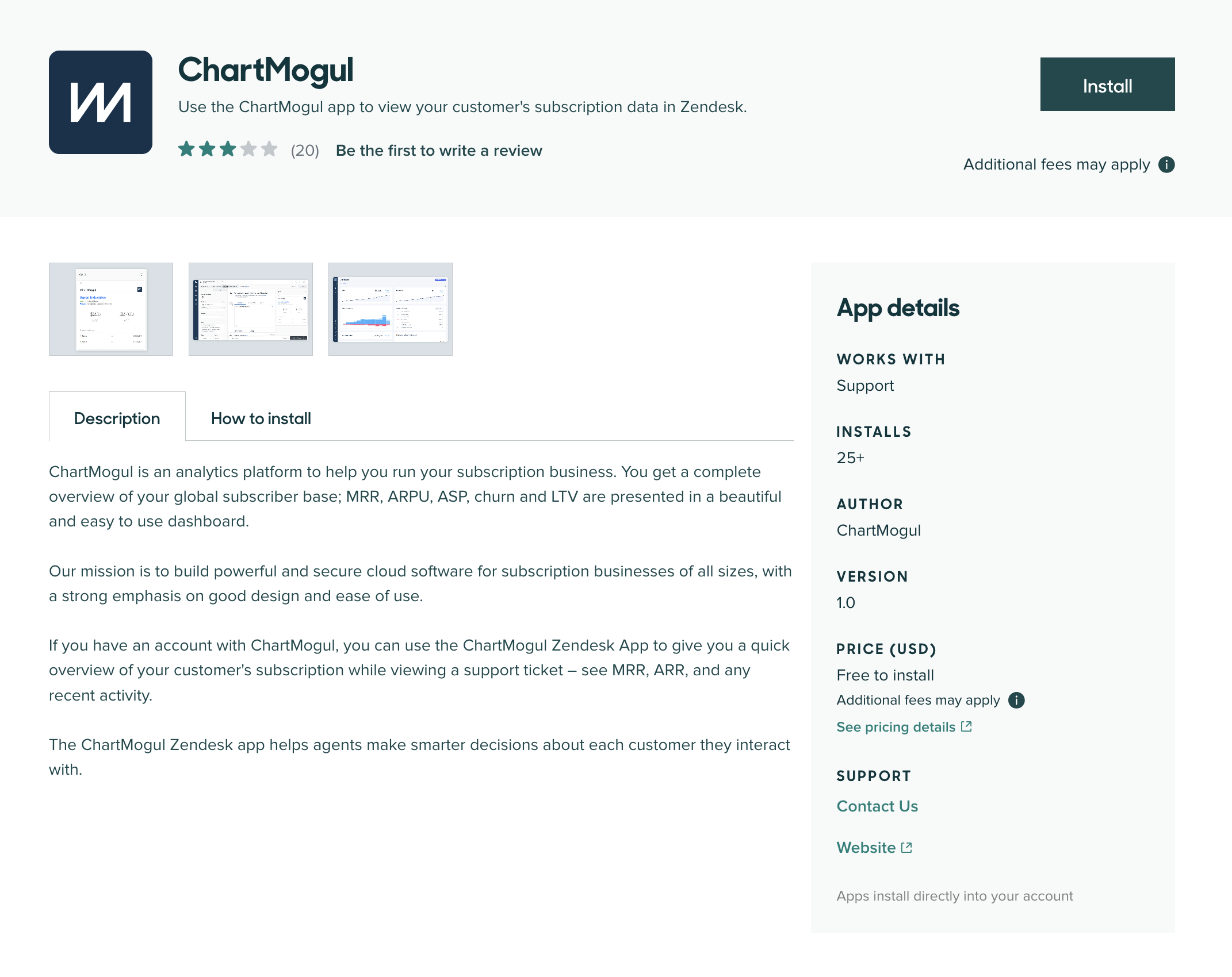 ChartMogul app’s page on Zendesk App Marketplace.

