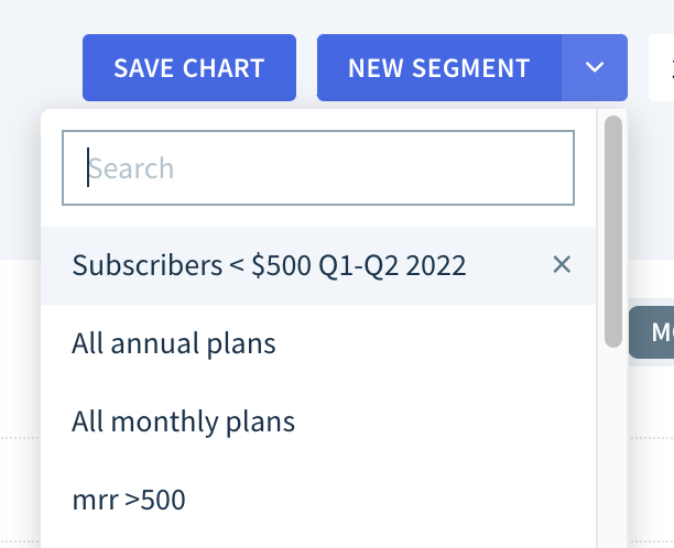 Screenshot showing the saved segments drop-down menu