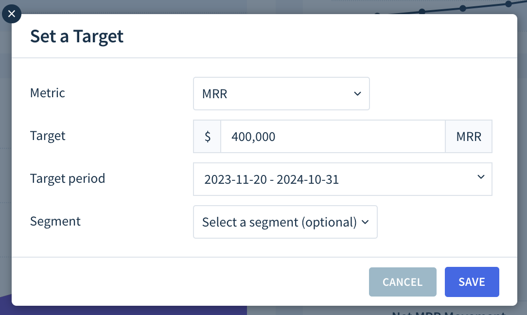 Screenshot of the Set a Target dialog with options as described here