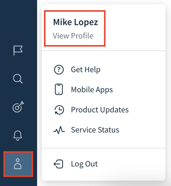 Screenshot of the Profile menu with the location of the View Profile link highlighted