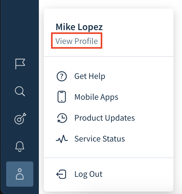 Screenshot of the Profile menu showing the View Profile option under the user's name.