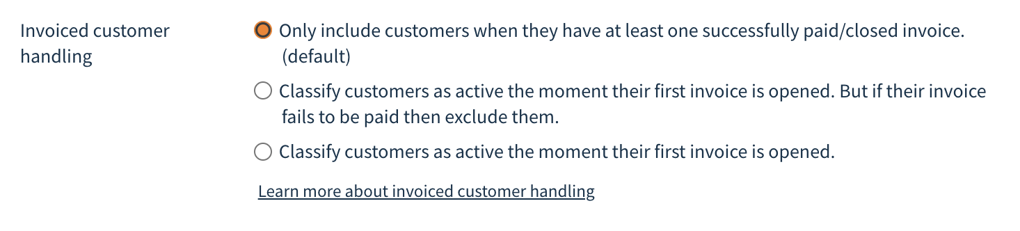 Invoiced customer handling setting for a Chargebee or Recurly source