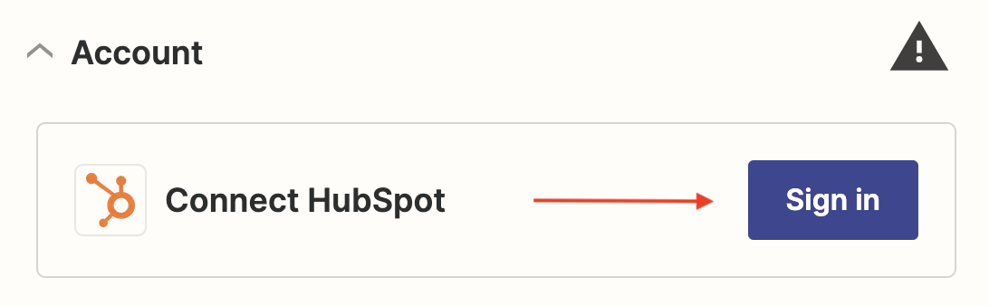 Screenshot of the Account section with a button to sign into HubSpot.