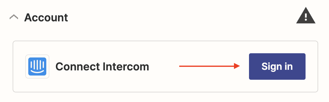 Screenshot of the Account section with a button to sign into Intercom.