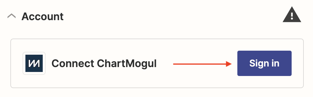 Screenshot of the Account section with a button to sign into ChartMogul.