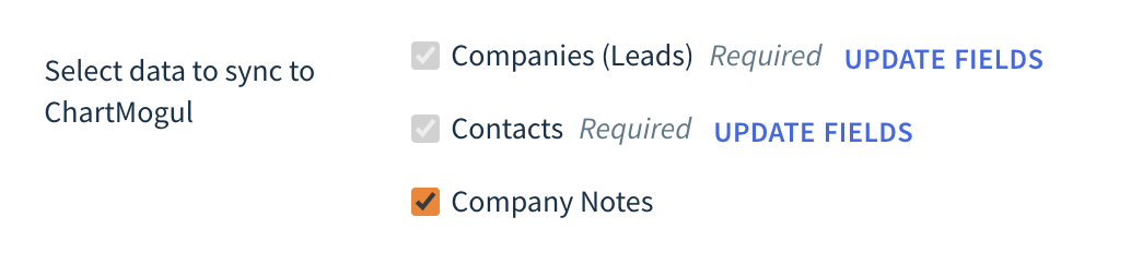 Screenshot of the Select data to sync to ChartMogul setting.