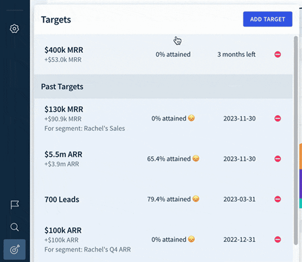 Screencap of the user hovering over target values in the Targets list to display tooltips with details