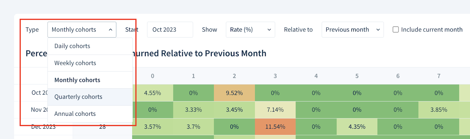 Screenshot of the Type drop-down with options as listed here.