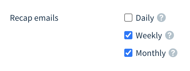 Screenshot of the Recap emails options.