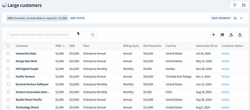 Screencap of the user sorting columns by clicking their headers