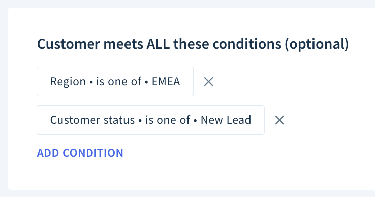 Screenshot of the Customer meets all these conditions (optional) section.