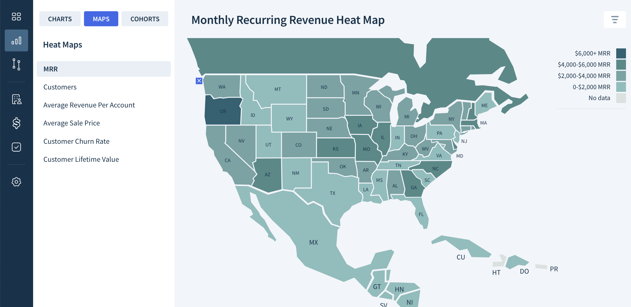 Screenshot of a Monthly Recurring Revenue Heat Map