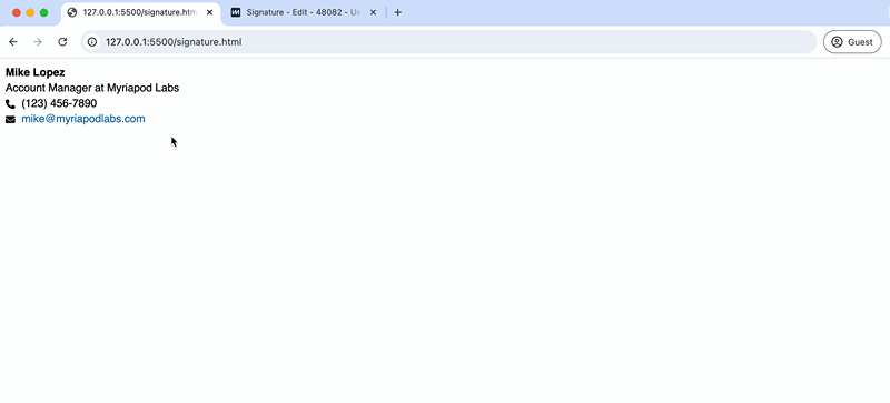Screencap of copying an email signature from an HTML file into ChartMogul.