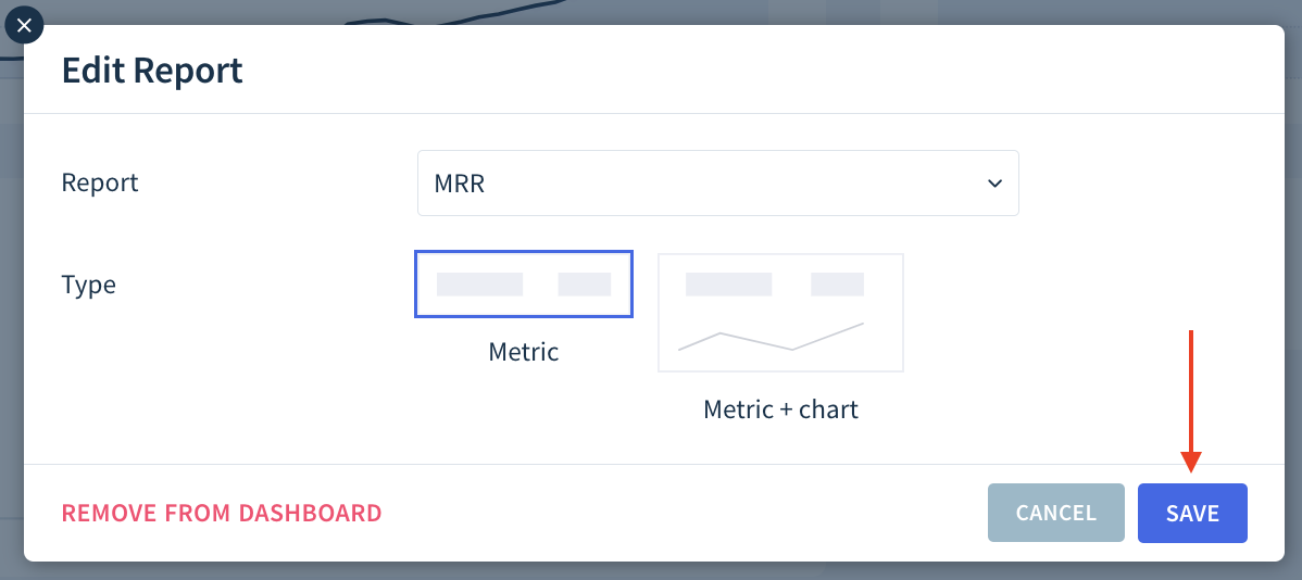 Screenshot of the Edit Report dialog highlighting the Update button.