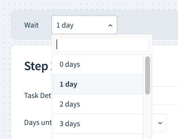 Screenshot of the Wait drop-down.