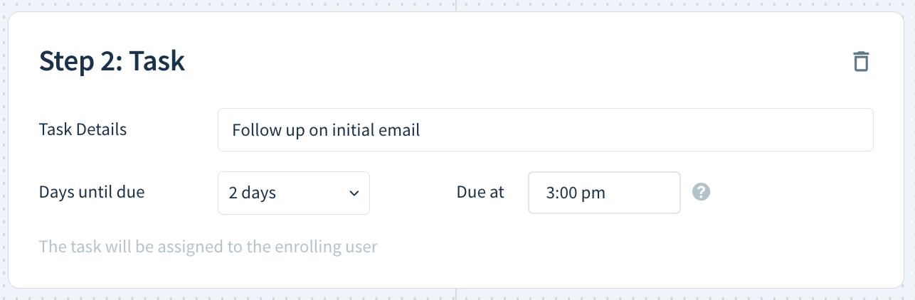 Screenshot of the interface to add a task step.