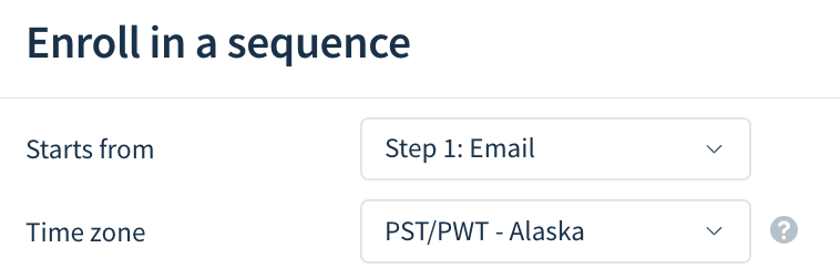 Screenshot of the Starts from and Time zone drop-downs.