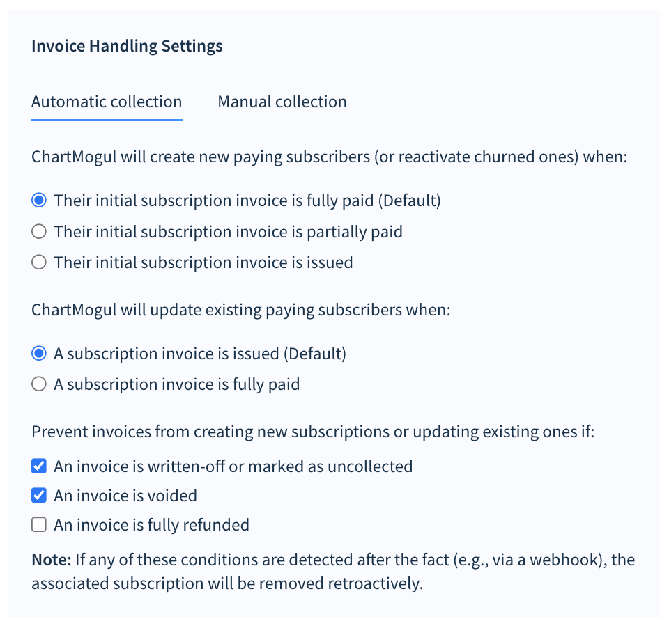Screenshot of the invoice handling settings as described here.