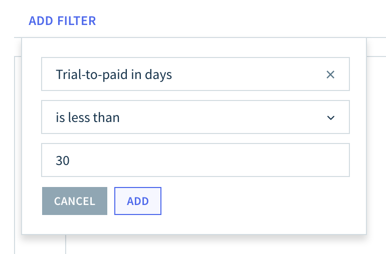 Screenshot of the Add Filter menu with selections as described in the text