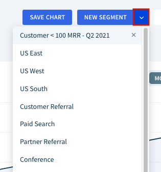 Screenshot showing the saved segments dropdown menu