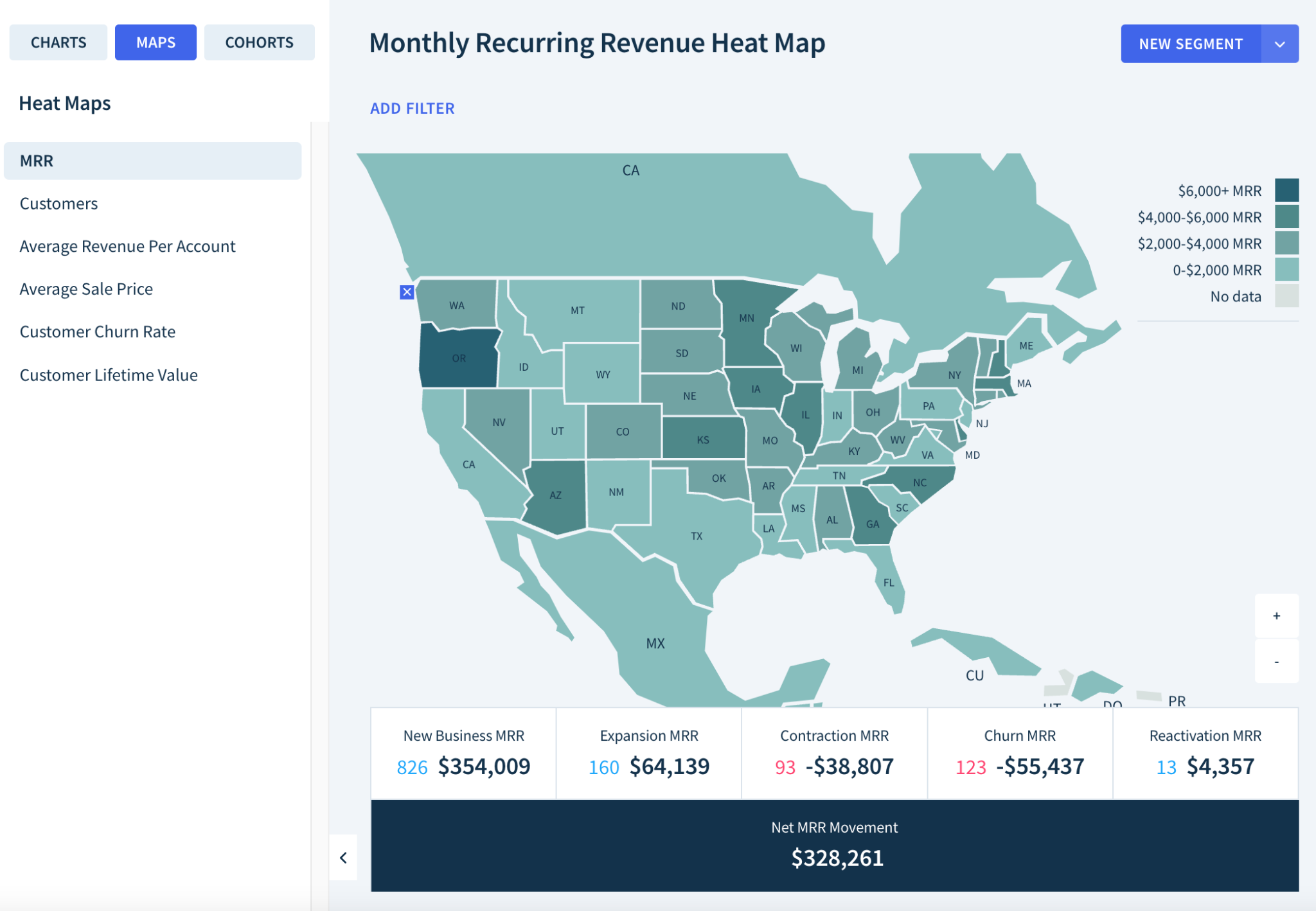 Screenshot of a Monthly Recurring Revenue Heat Map